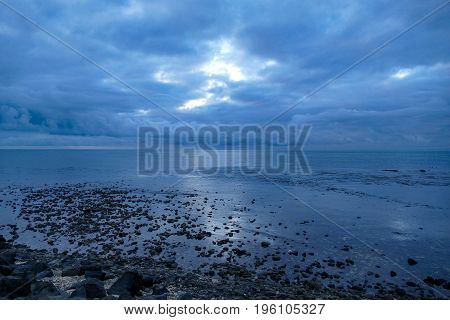 Stony Shore On Gardur In Iceland