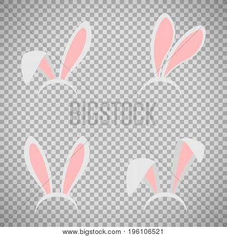 Easter bunny ears mask vector illustration. Ostern rabbit ear spring hat set isolated on transparent background