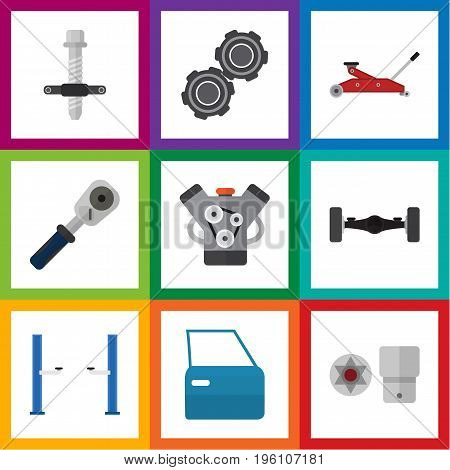 Flat Icon Service Set Of Suspension, Auto Jack, Lifting And Other Vector Objects