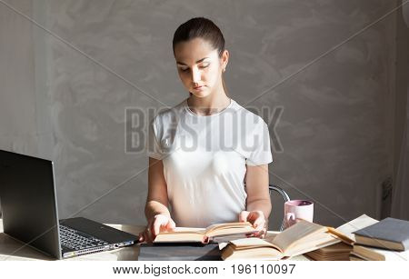 Girl Is Preparing For The Exam Reading Book Works
