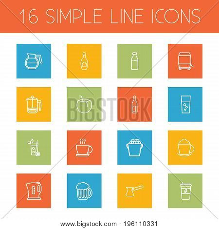 Set Of 16 Drinks Outline Icons Set