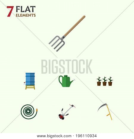 Flat Icon Garden Set Of Bailer, Hosepipe, Container And Other Vector Objects