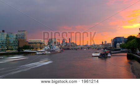 London Thames Sunset From Tower Bridge