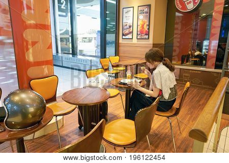 SEOUL, SOUTH KOREA - CIRCA MAY, 2017: Dunkin Donuts at Gimpo Airport Domestic Terminal. Dunkin Donuts is an American global donut company and coffeehouse.