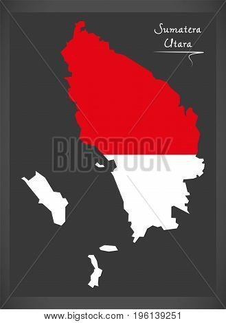 Sumatera Utara Indonesia Map With Indonesian National Flag Illustration
