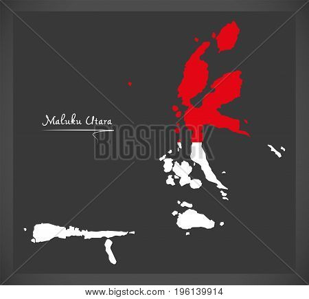 Maluku Utara Indonesia Map With Indonesian National Flag Illustration