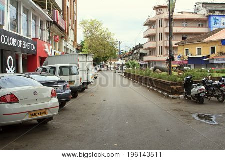 Goa India - March 01 2015: Mahatma Gandi Road in Panjim city