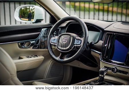 Moscow, Russia - May 3, 2017 Volvo V90 Cross Country, Interior View. Test Of New Volvo V90 Cross Cou