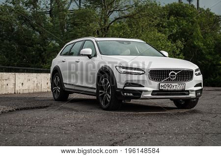 Moscow, Russia - May 3, 2017 Volvo V90 Cross Country, Front-side View. Test Of New Volvo V90 Cross C