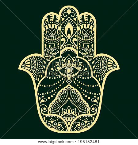 Color hamsa hand drawn symbol. Decorative pattern in oriental style for the interior decoration and drawings with henna. The ancient symbol of the 