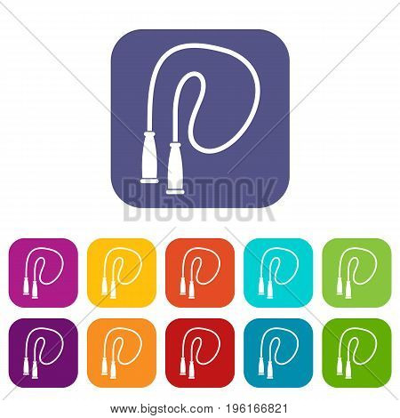 Skipping rope icons set vector illustration in flat style in colors red, blue, green, and other