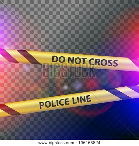 Crime scene. Do not cross police line. Yellow striped warning tape. Stock vector illustration
