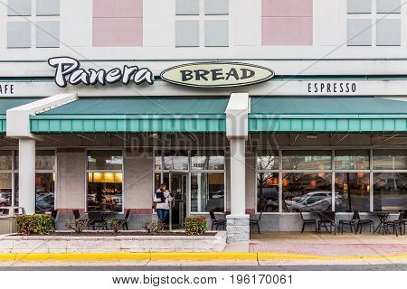 Fairfax, Usa - January 27, 2017: Panera Bread Restaurant Facade With Person Walking Out