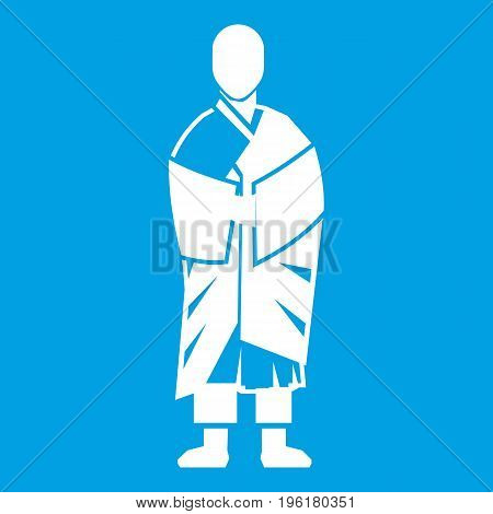 Buddhist monk icon white isolated on blue background vector illustration