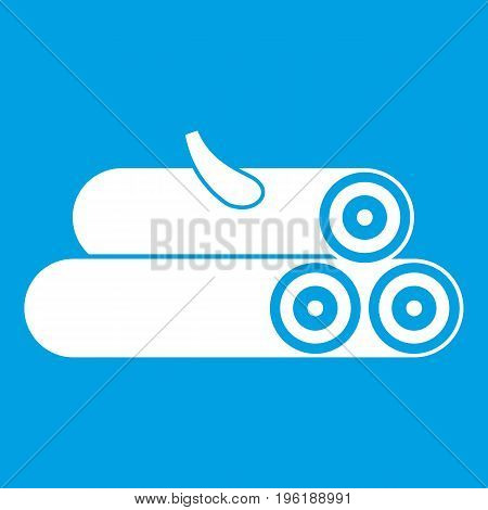 Wooden logs icon white isolated on blue background vector illustration