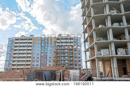 A New Microdistrict Buildings Under The Construction.