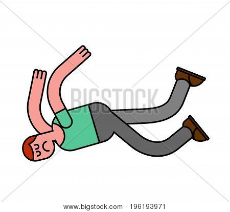 Guy Fall Isolated. Man Falling. Pain And Discontent