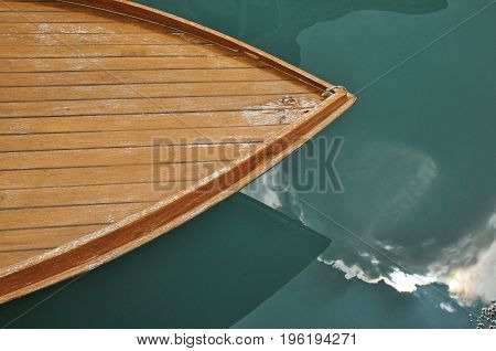 Close-up of boat bow made of wood at Murano, a small and pleasant town on top of islands near Venice. Located in the Veneto region, northern Italy