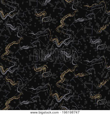 Marble stone black and glitter vector seamless texture. Artificial stone dark gray background.