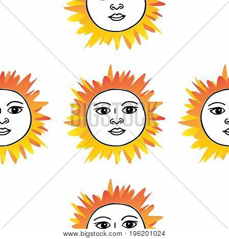 Tarot card sun pattern hand drawn. Orange red on white