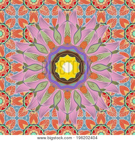 Embroidery floral seamless pattern. Colorful grunge flourish abstract background with colo flowers. Vector texture for prints fabric sketchs textile.