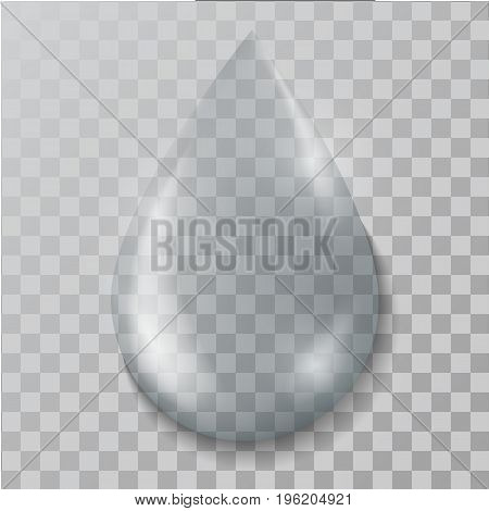 A realistic   water  drop, with  shadows, reflections and flares on a transparent background. Vector illustration.
