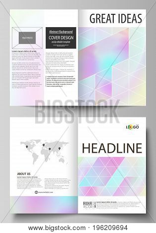 Business templates for bi fold brochure, magazine, flyer, booklet or annual report. Cover design template, easy editable vector, abstract flat layout in A4 size. Hologram, background in pastel colors with holographic effect. Blurred colorful pattern, futu