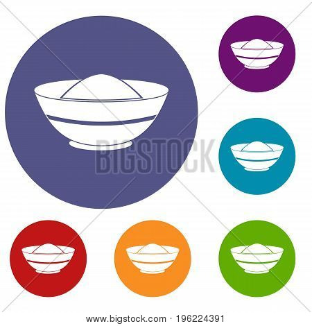 Indian spicy icons set in flat circle red, blue and green color for web