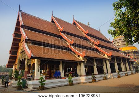 Lampang Thailand - March 17 2016: Wat Phra That Lampang Luang. Lanna style temple