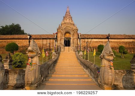 Stairway to Wat Phra That Lampang Luang. Lanna style temple