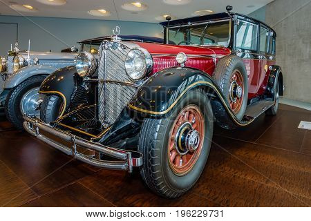 STUTTGART GERMANY- MARCH 19 2016: Car of Emperor of Japan Hirohito Mercedes-Benz 770 Grand Mercedes Pullman limousine 1935. Mercedes-Benz Museum.