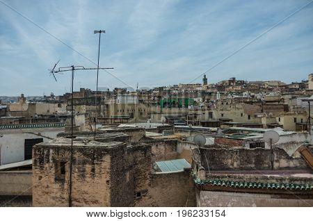View To Roof Of Medieval Fez Medina From Nejjarine Museum Of Wooden Arts & Crafts Terrace, Morocco