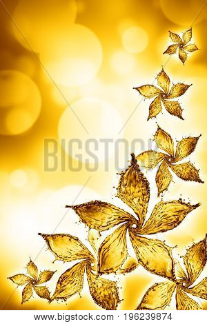 flower made of water splash of yellow color. 3d rendering