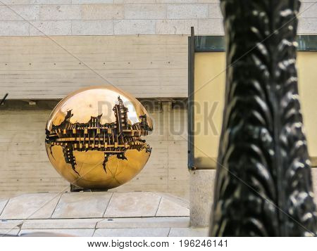 The Sphere Within Sphere, Sculpture Of The Italian Sculptor Arnaldo Pomodoro.trinity College, Dublin