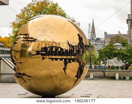 The Sphere Within Sphere, Sculpture Of The Italian Sculptor Arnaldo Pomodoro.trinity College, Dublin