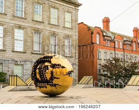 The Sphere Within Sphere, Sculpture Of The Italian Sculptor Arnaldo Pomodoro.trinity College, Dublin
