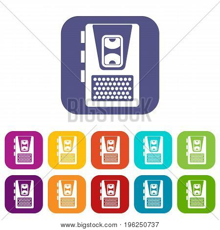Dictaphone icons set vector illustration in flat style in colors red, blue, green, and other