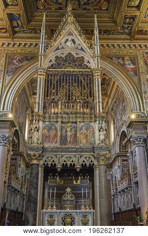 Interior of the Basilica di San Giovanni in Laterano (Papal Archbasilica of St. John Lateran). Rome. Italy. June 2017