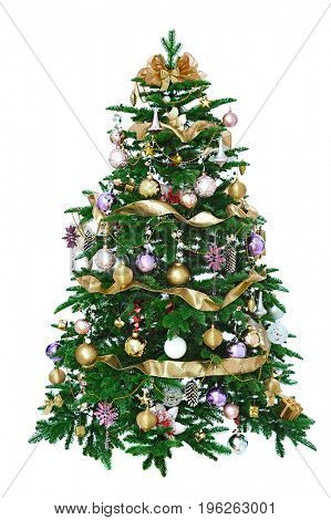 decorated Christmas tree isolated on white background