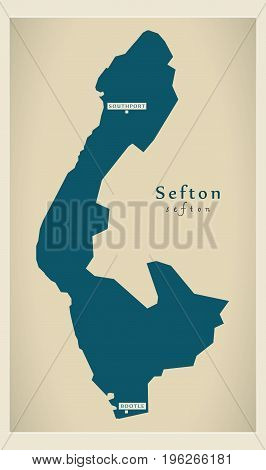 Modern Map - Sefton District Of Merseyside Uk England