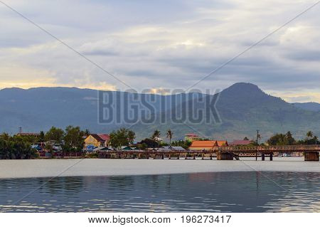 Sunset Over River In Kampot, Cambodia.