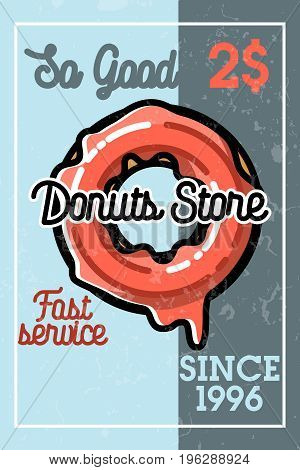 Color vintage donuts store banner. Vector illustration, EPS 10