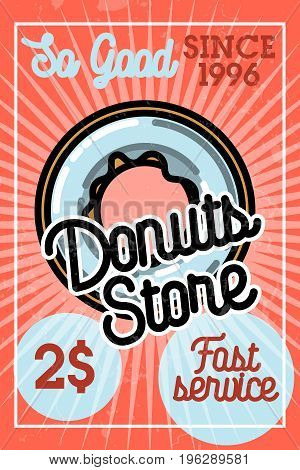 Color vintage donuts store banner. Vector illustration, EPS 10