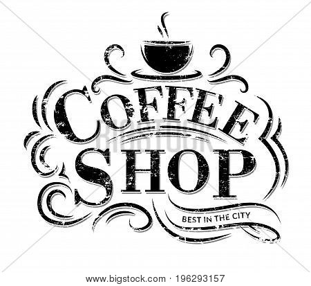 Coffee shop Logo with grunge effect. Retro coffee logo. Vector illustration