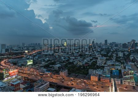 Cityscape And Light Of Night Road