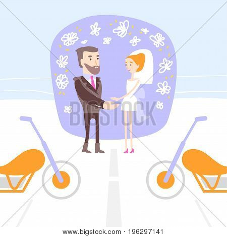 Man and woman getting married with bikes around