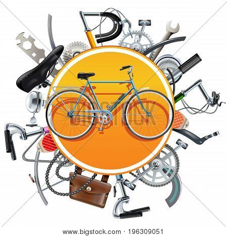 Vector Bicycle Spares Concept with Bike isolated on white background