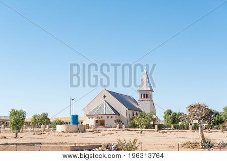 KARASBURG NAMIBIA - JUNE 13 2017: The Roman Catholic Holy Trinity Church in Karasburg in the Karas Region of Namibia