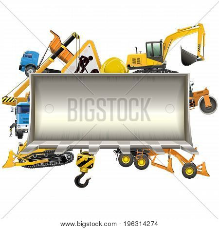 Vector Construction Frame with Bulldozer Shovel isolated on white background