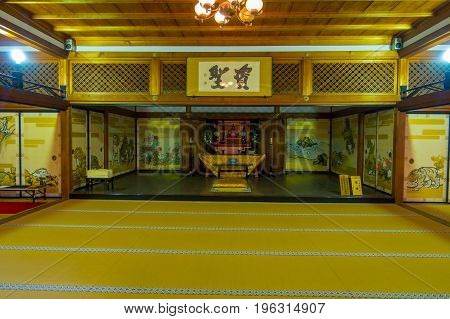 KYOTO, JAPAN - JULY 05, 2017: A room covered with tatami mat at Tenryu-ji on in Kyoto, Japan.